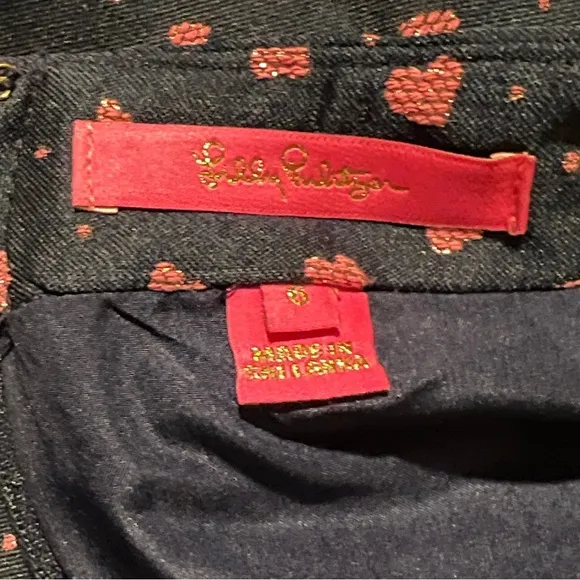 LILLY PULITZER Navy Blue Adler Skirt with Pink Hearts, Size 6