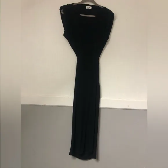 LnA Black Knit Ribbed Cutout Dress