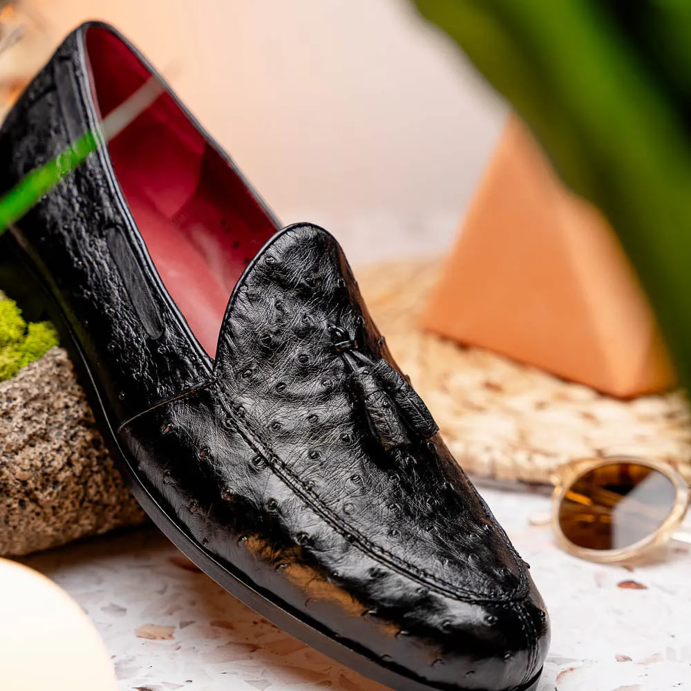 Marco Di Milano Aubiere in Black Ostrich Tassel Loafers