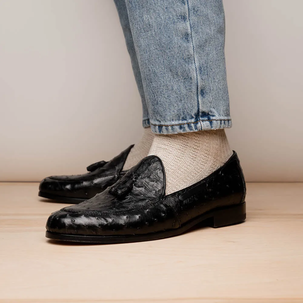 Marco Di Milano Aubiere in Black Ostrich Tassel Loafers