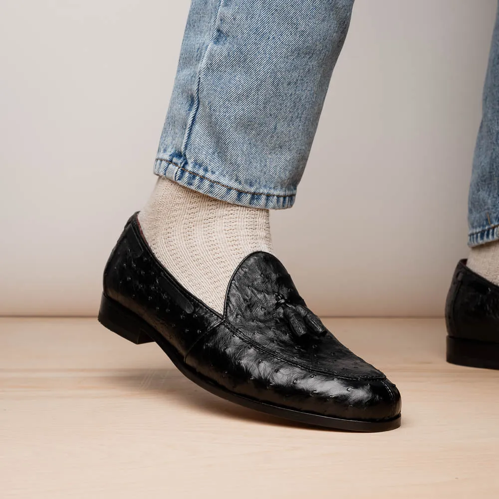 Marco Di Milano Aubiere in Black Ostrich Tassel Loafers