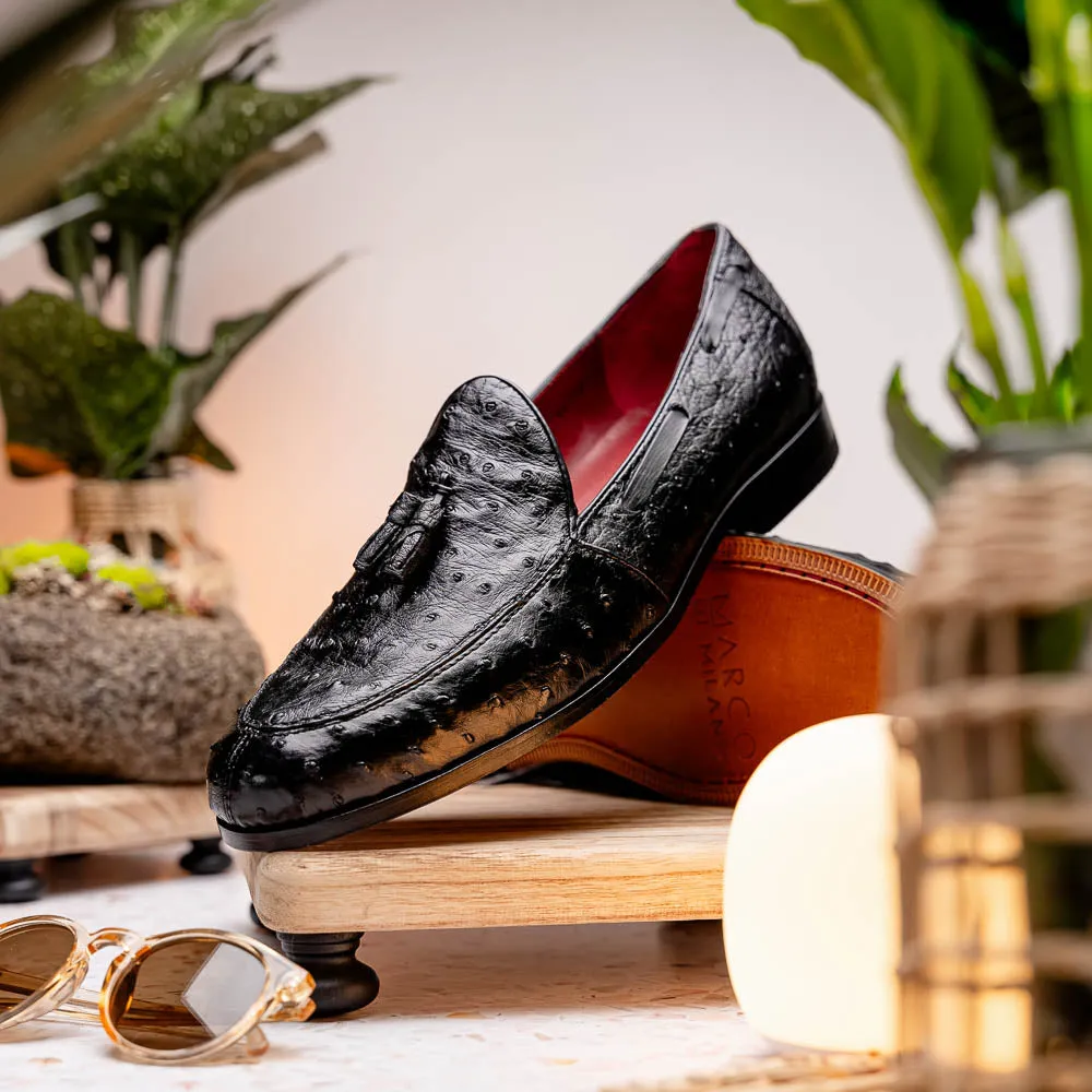 Marco Di Milano Aubiere in Black Ostrich Tassel Loafers