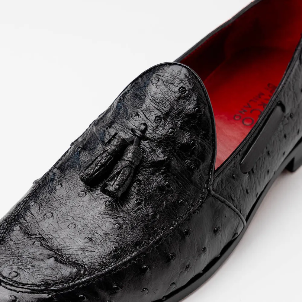 Marco Di Milano Aubiere in Black Ostrich Tassel Loafers