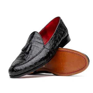 Marco Di Milano Bianchi in Black Caiman Crocodile Tassel Loafers