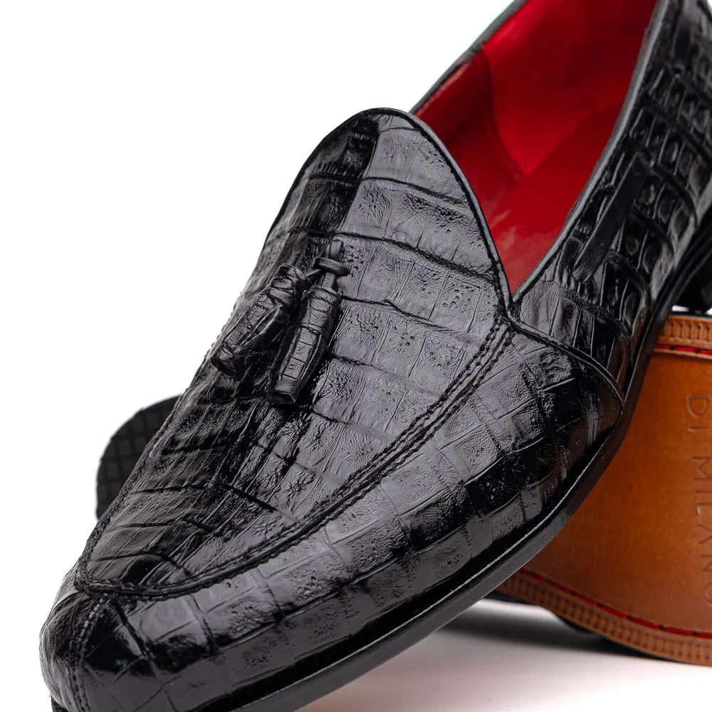 Marco Di Milano Bianchi in Black Caiman Crocodile Tassel Loafers