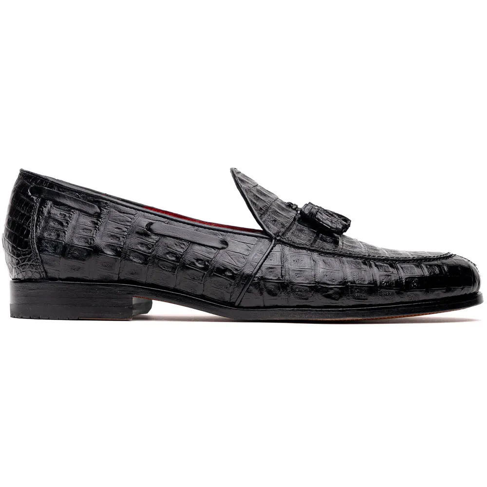 Marco Di Milano Bianchi in Black Caiman Crocodile Tassel Loafers