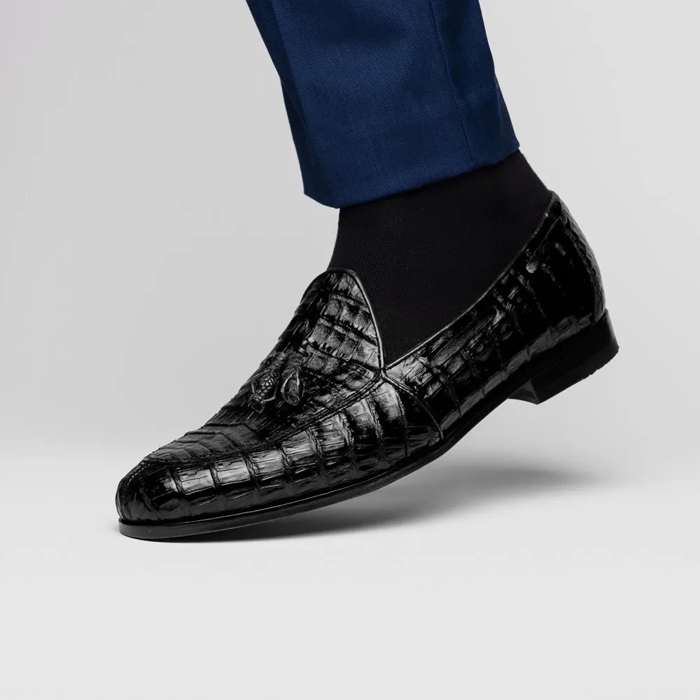 Marco Di Milano Bianchi in Black Caiman Crocodile Tassel Loafers