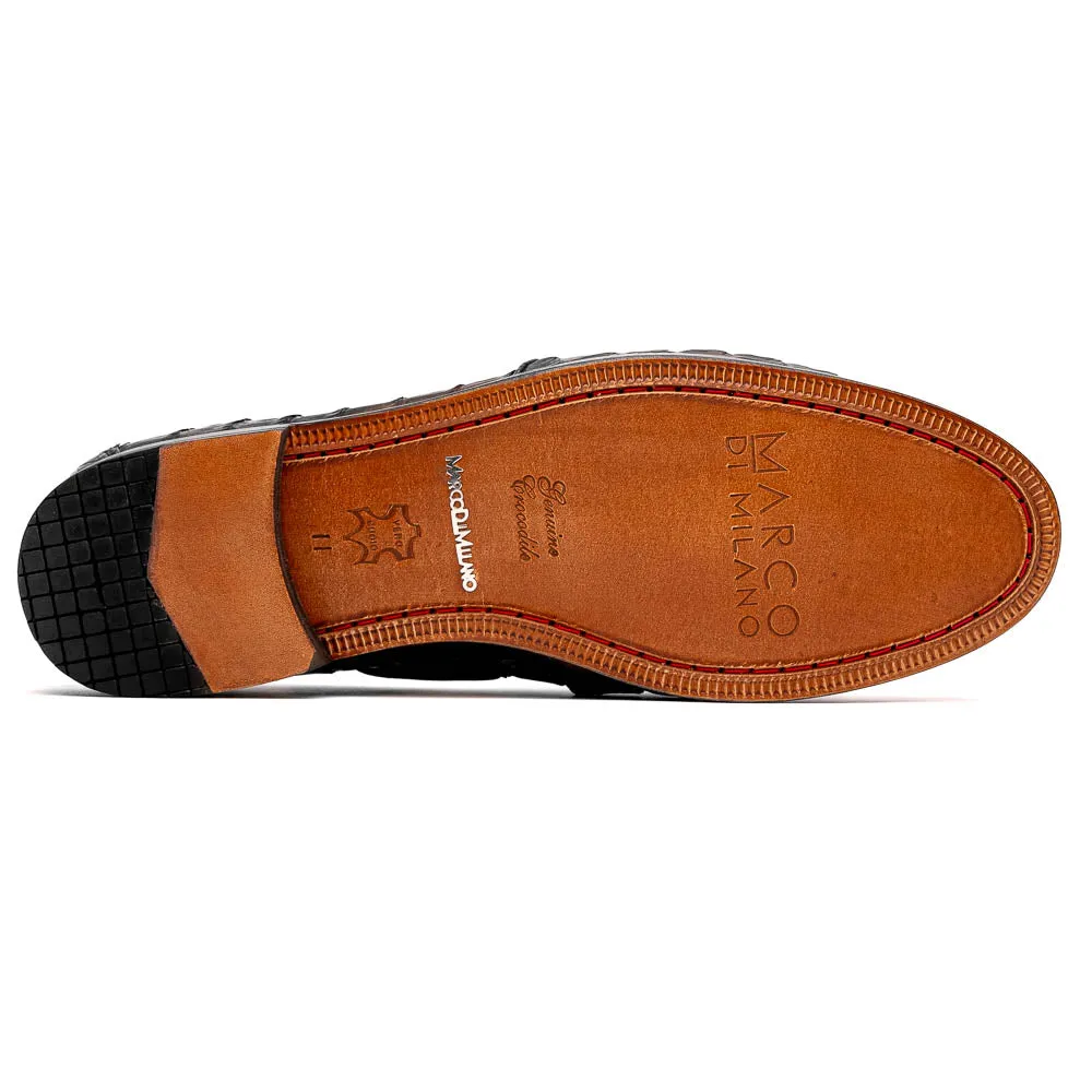 Marco Di Milano Bianchi in Black Caiman Crocodile Tassel Loafers
