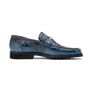 Mauri Debonair in Caribbean Blue / Wonder Blue Mens Exotic Alligator / Nappa Leather Horsebit Loafers
