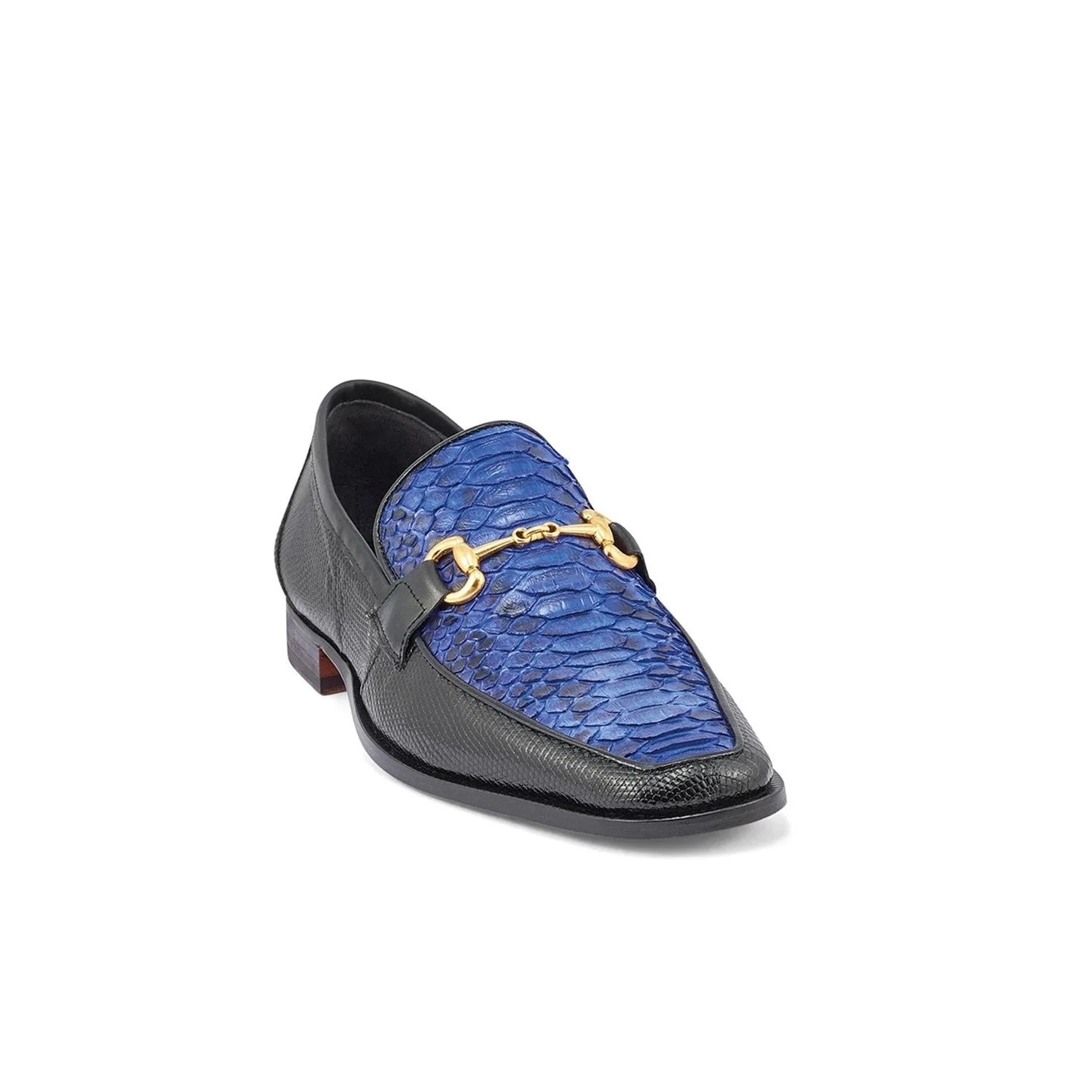 Mauri Priest in Black / Royal Blue Mens Exotic Iguana / Python Horsebit Loafers