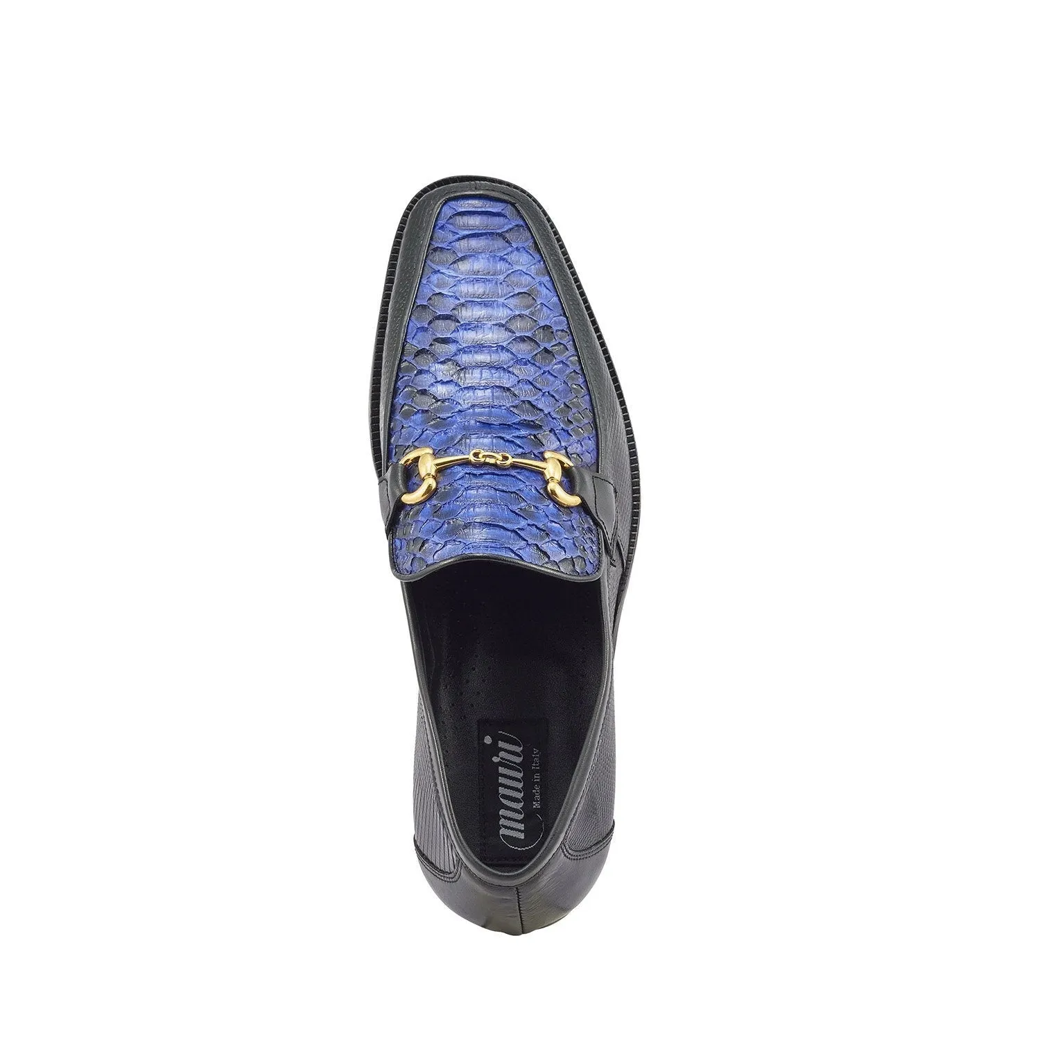 Mauri Priest in Black / Royal Blue Mens Exotic Iguana / Python Horsebit Loafers