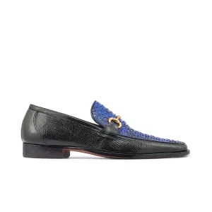Mauri Priest in Black / Royal Blue Mens Exotic Iguana / Python Horsebit Loafers