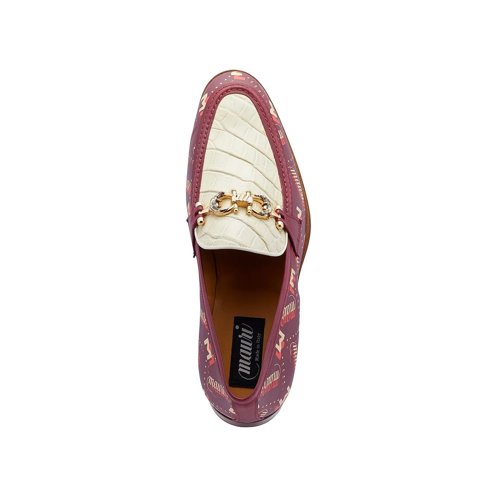 Mauri Wealth in Ruby Red / Cream Mens Exotic Alligator / Calf-Skin Leather Horsebit Loafers