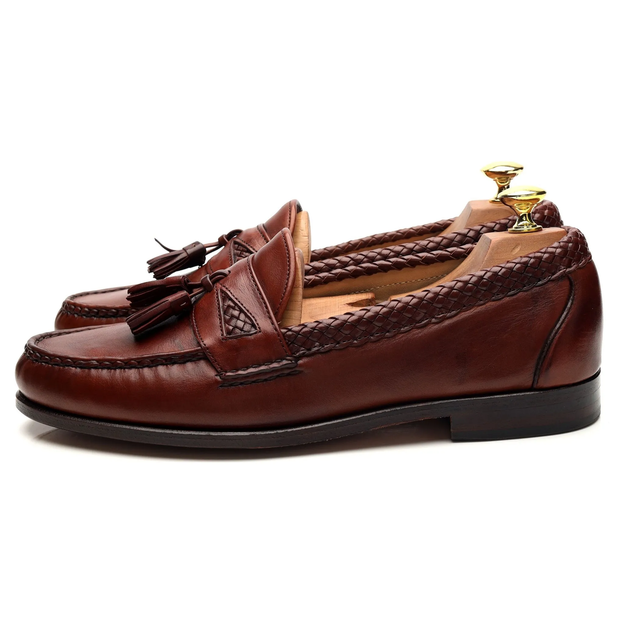 'Maxfield' Tan Brown Leather Tassel Loafers UK 8 US 9 D