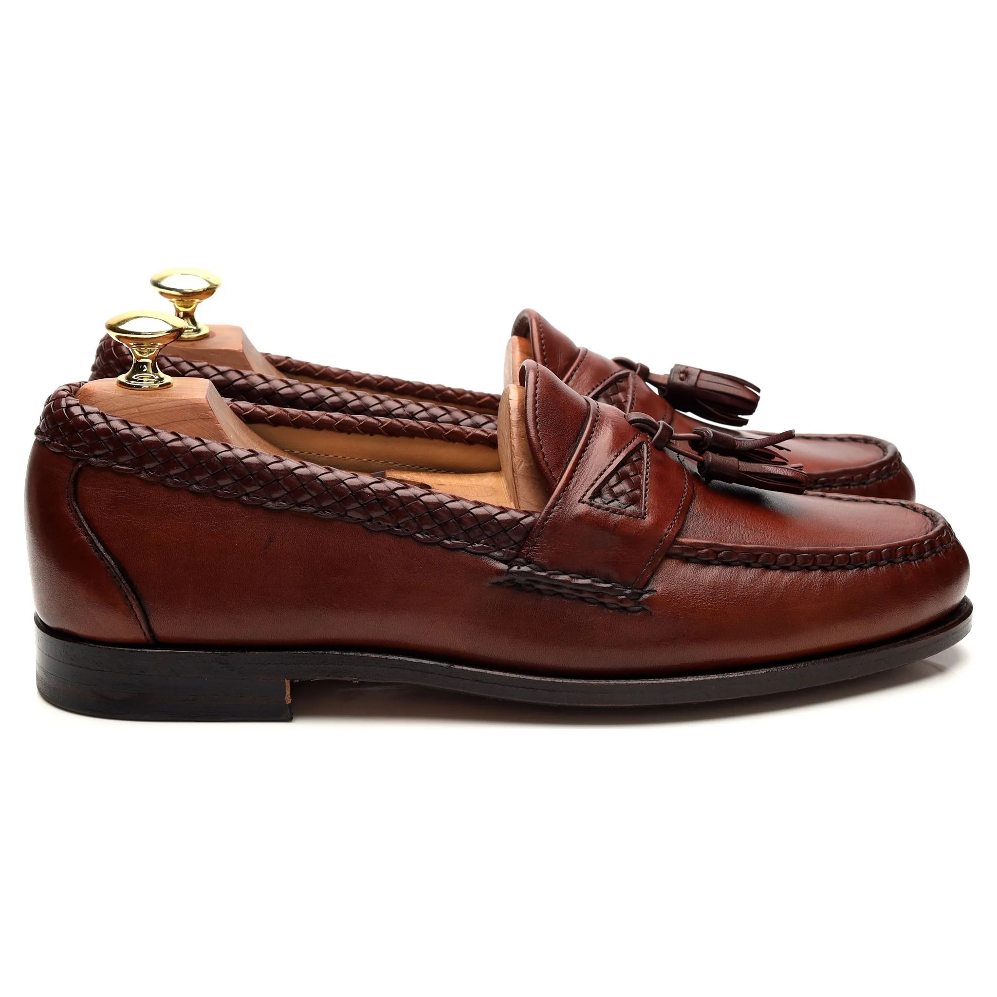 'Maxfield' Tan Brown Leather Tassel Loafers UK 8 US 9 D