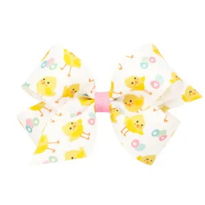 Medium Chick Print Hair Bow on Clippie