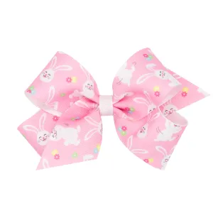 Medium Pink Bunny Print Hair Bow on Clippie