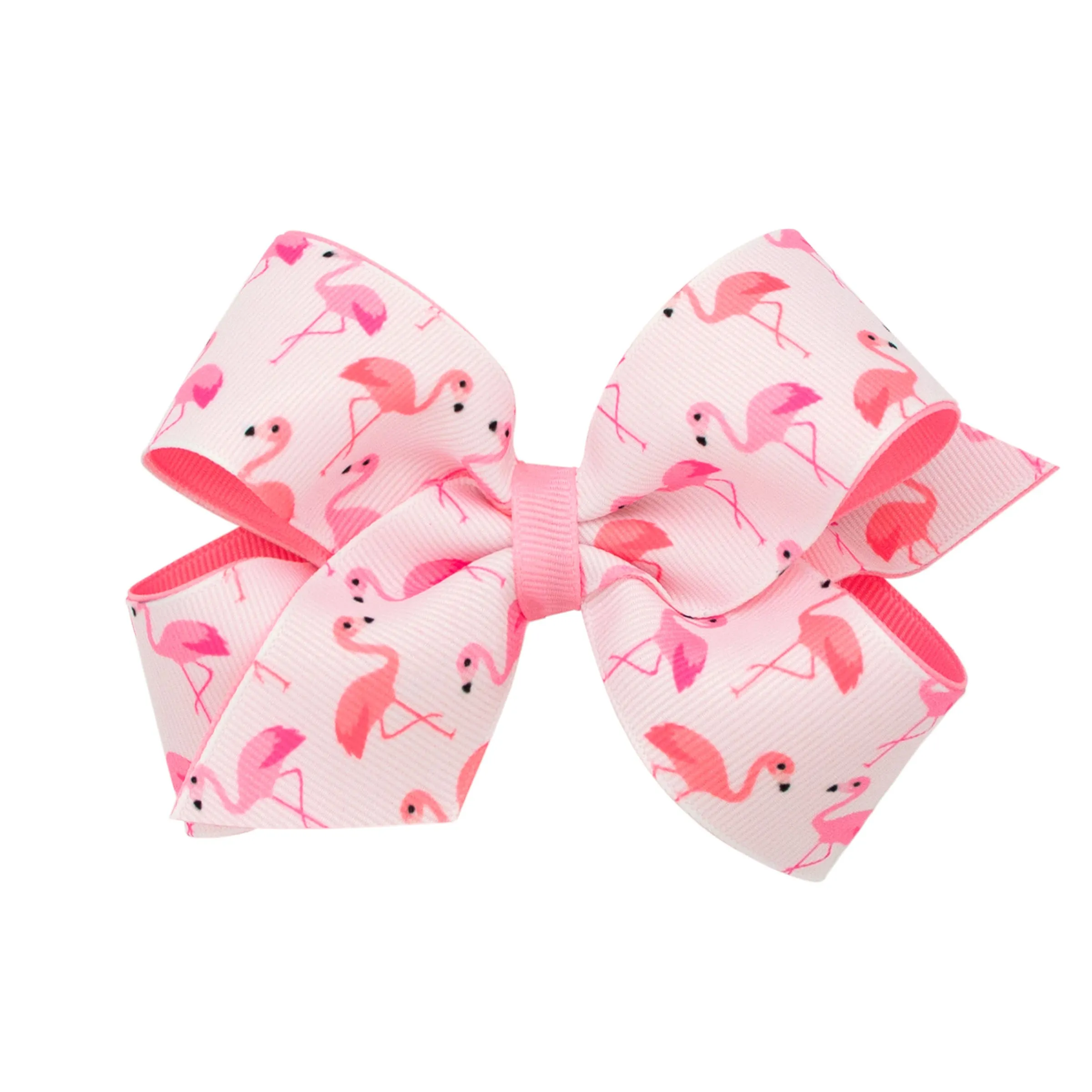 Medium Printed Overlay Hair Bow on Clippie - Flamingos