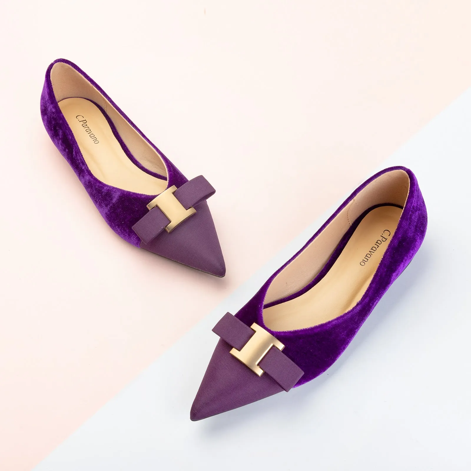 Metal Tie Velvet Flats (Aida) Sale