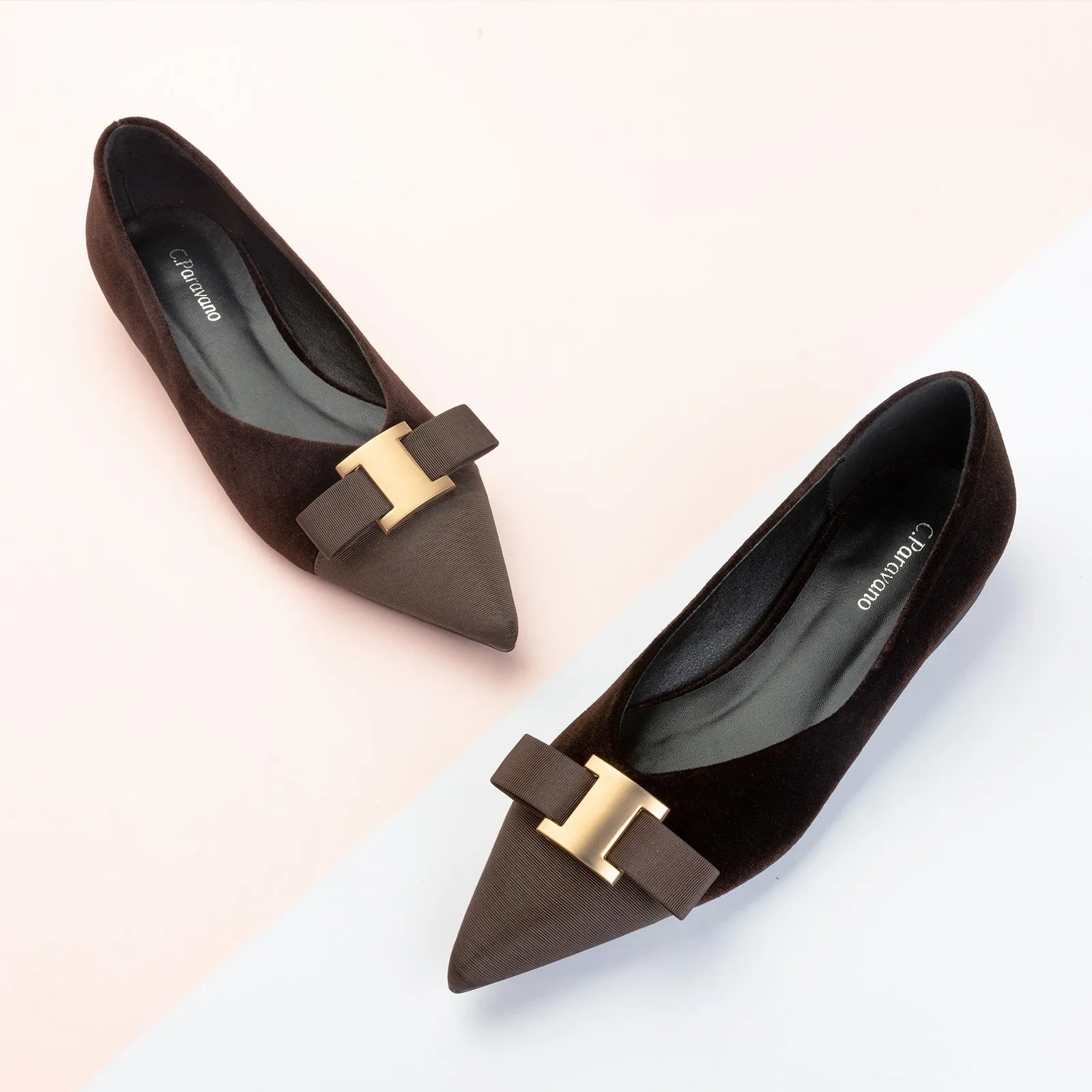 Metal Tie Velvet Flats (Aida) Sale