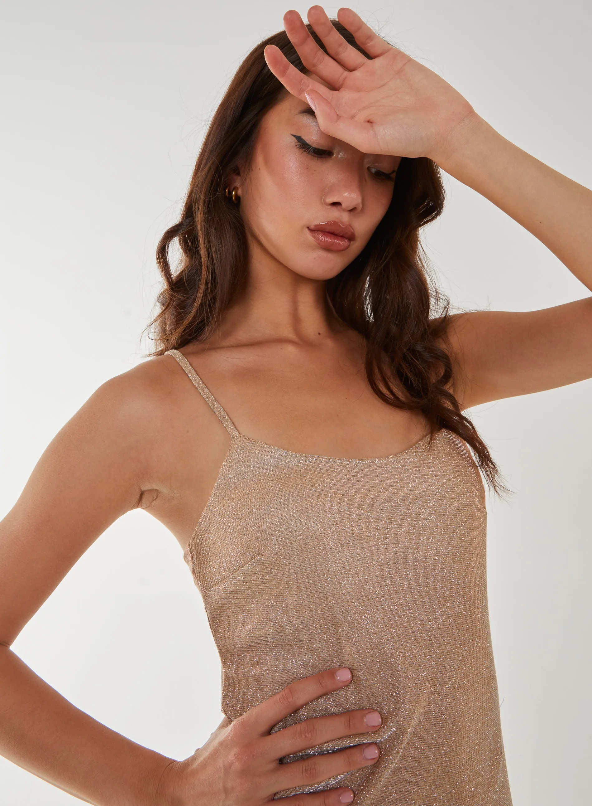 Metallic Scoop Neck Mini Dress