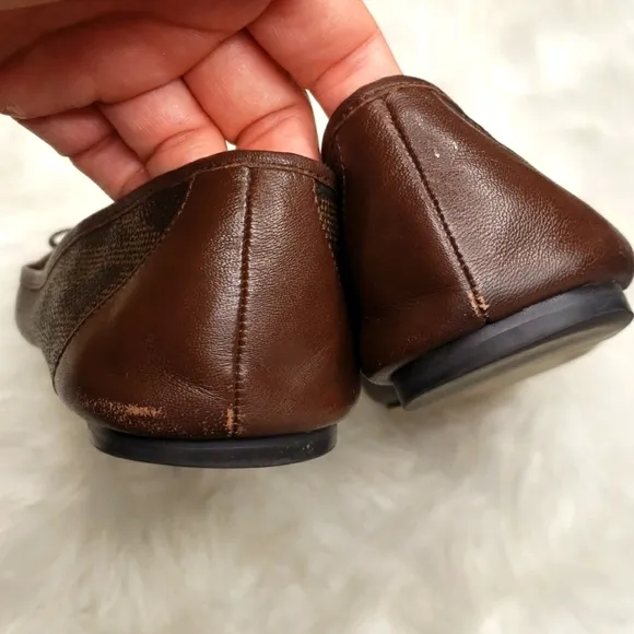 Michael Kors Brown Monogram Logo Bow Flats Size 10