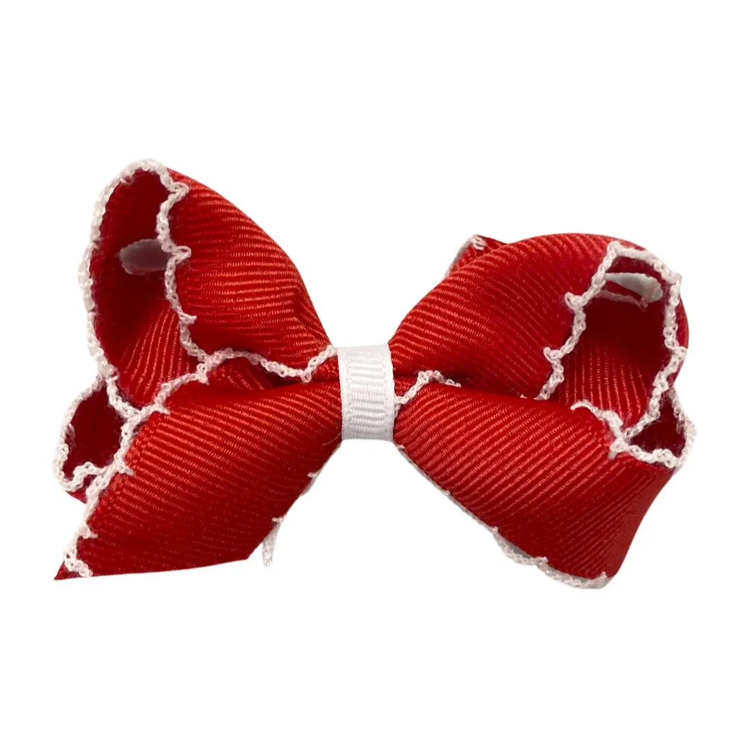Mini Grosgrain Moonstitch Hair Bow on Clippie - 6 Colors