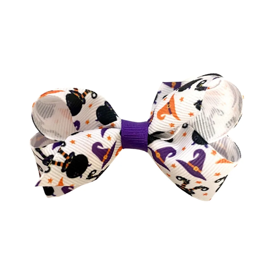 Mini Halloween Print Grosgrain Hair Bow on Clippie - 9 Styles
