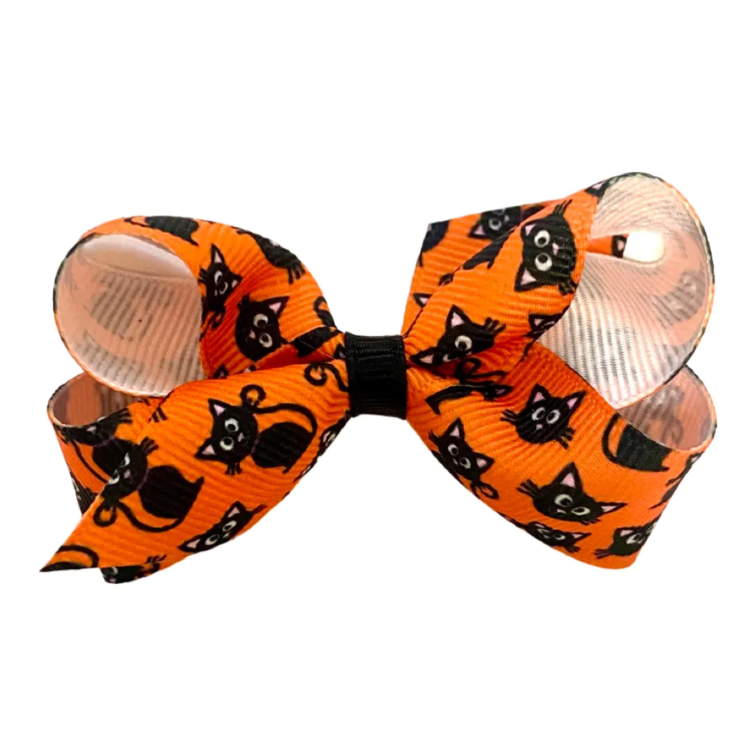 Mini Halloween Print Grosgrain Hair Bow on Clippie - 9 Styles