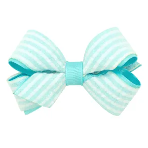 Mini Seersucker Overlay Grosgrain Hair Bow on Clippie