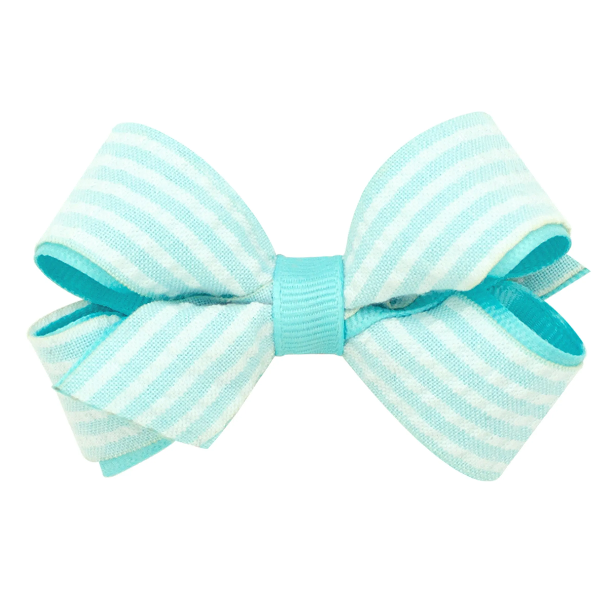 Mini Seersucker Overlay Grosgrain Hair Bow on Clippie
