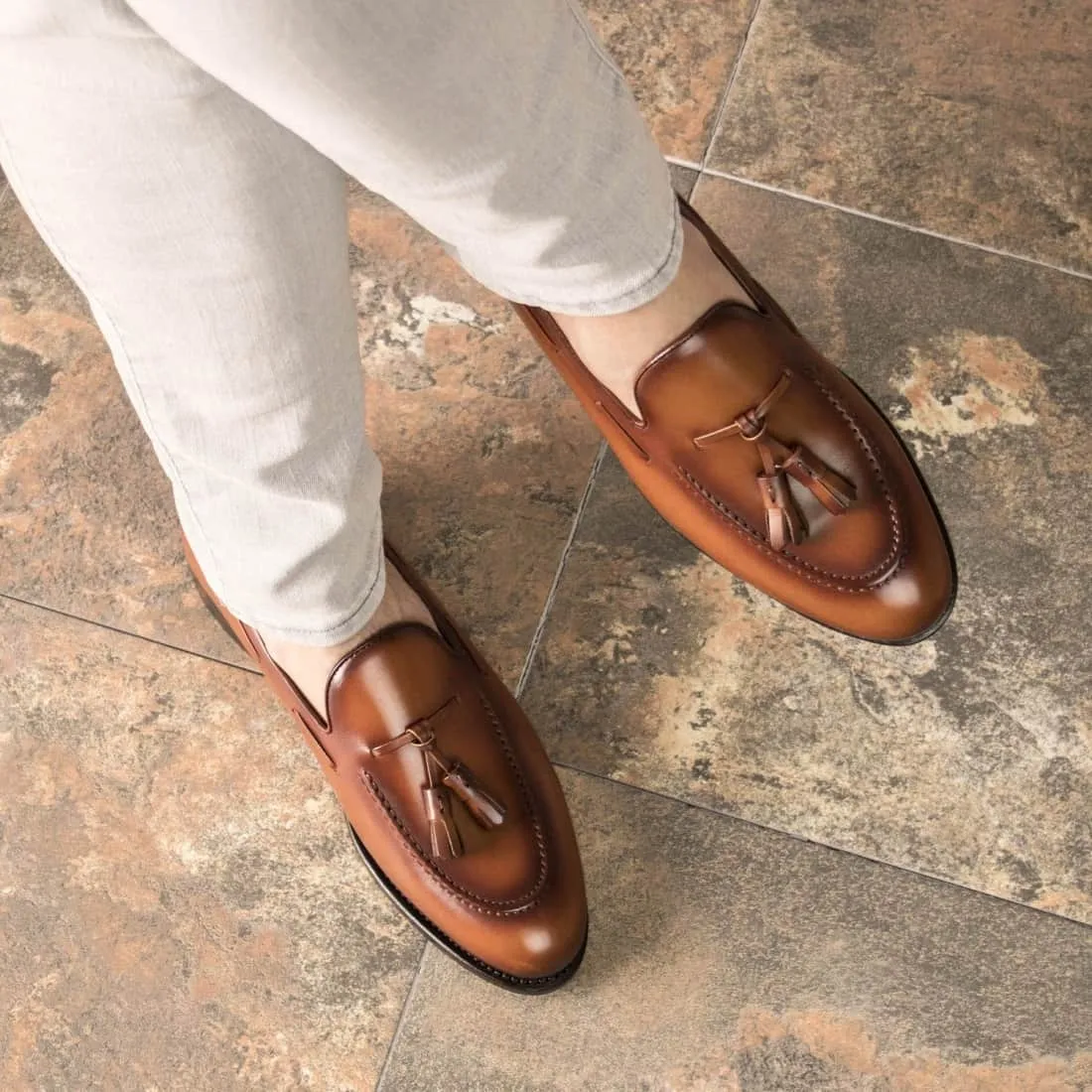 Mocassin à glands en cuir cognac