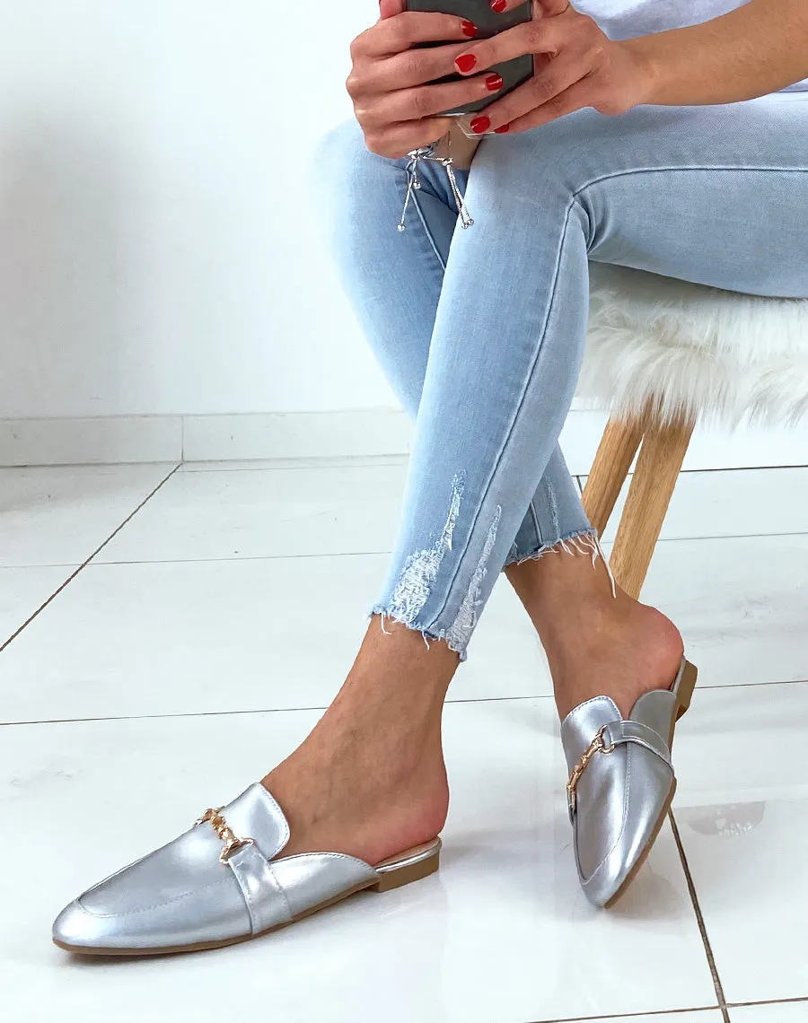 Mocassins ouvertes silver et chaines