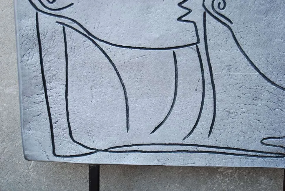 Modern Picasso-like Grey Flat Ceramic Table Sculpture of Man & Woman