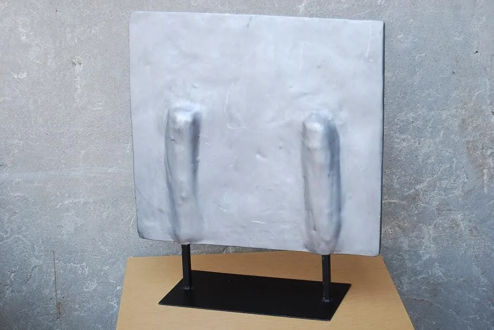 Modern Picasso-like Grey Flat Ceramic Table Sculpture of Man & Woman