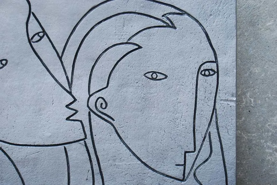 Modern Picasso-like Grey Flat Ceramic Table Sculpture of Man & Woman