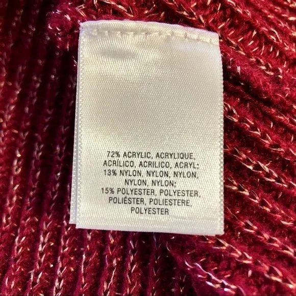 Moth (Anthropologie) tie sleeve sweater cranberry red gold metallic thread S