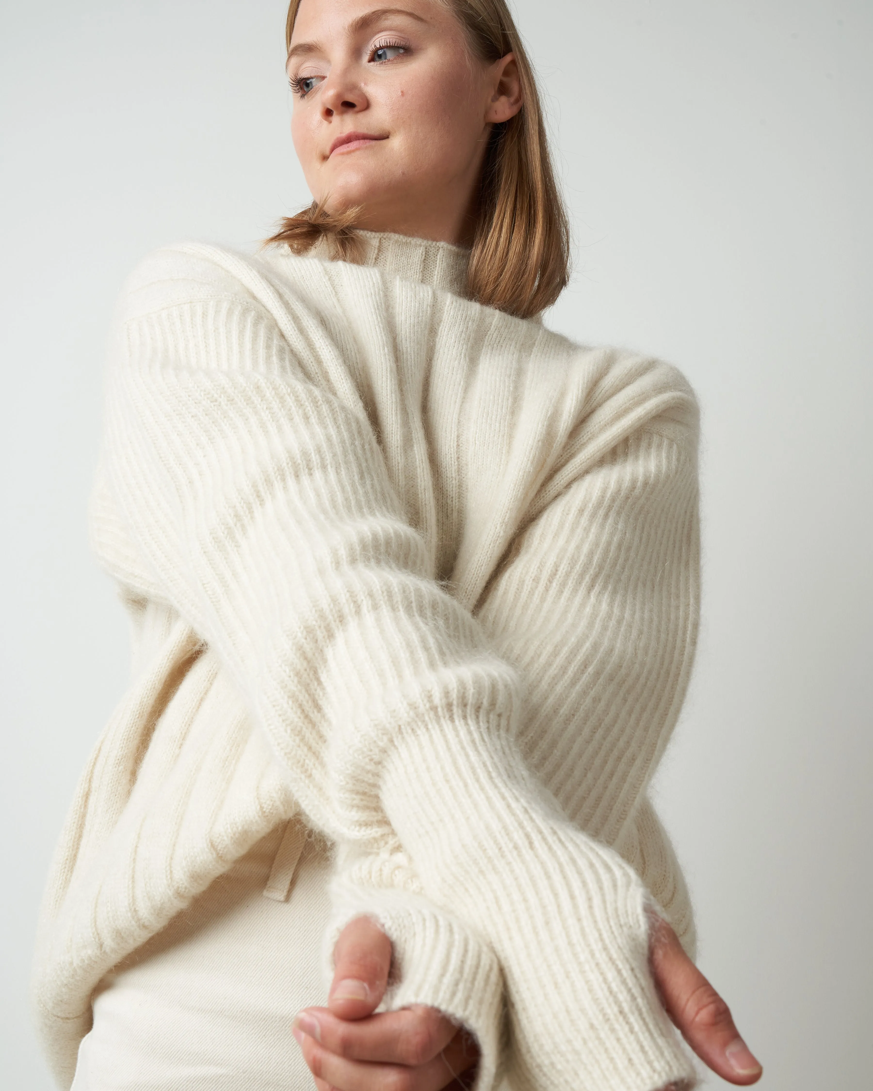 multi stitch high neck sweater - raw white