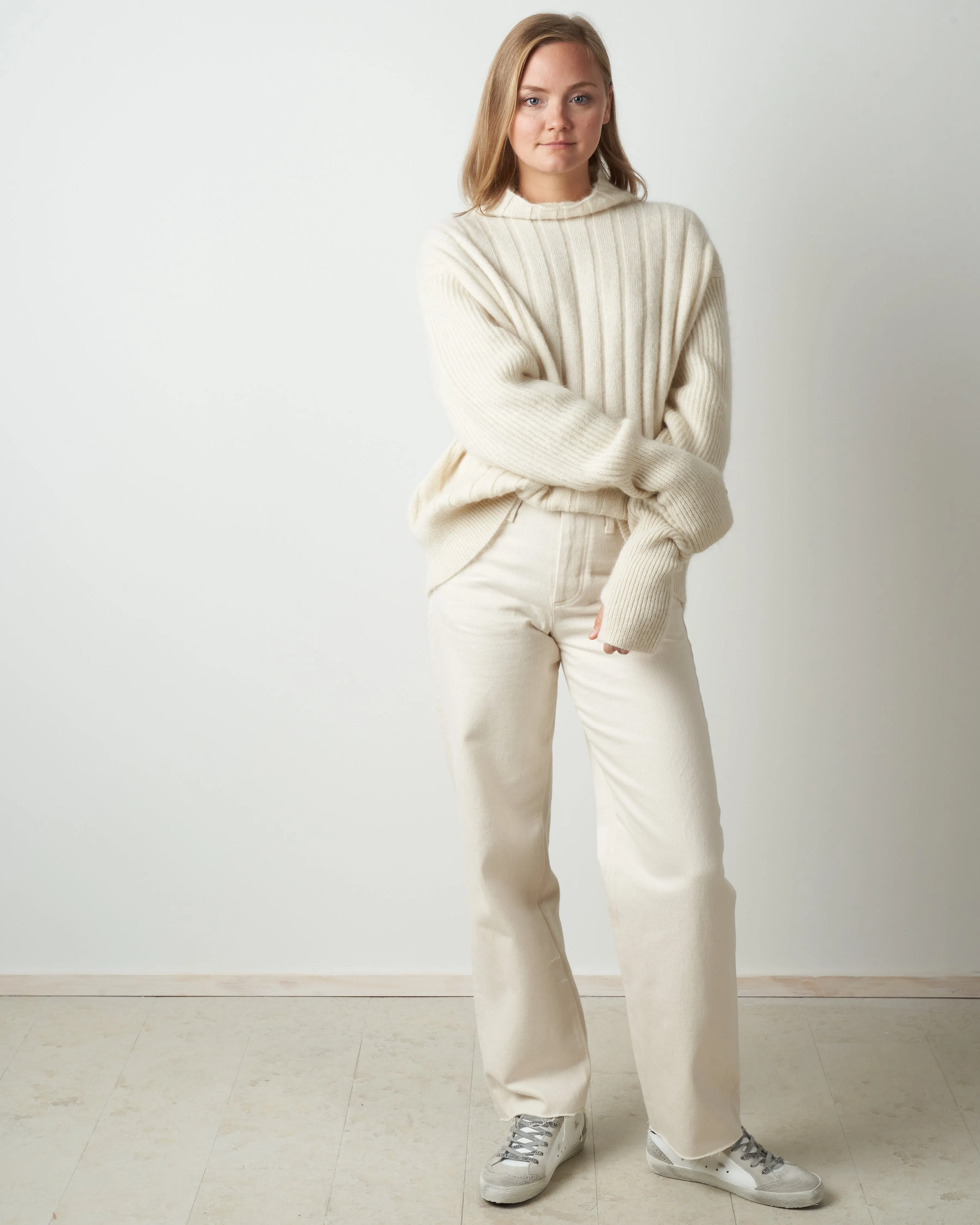 multi stitch high neck sweater - raw white
