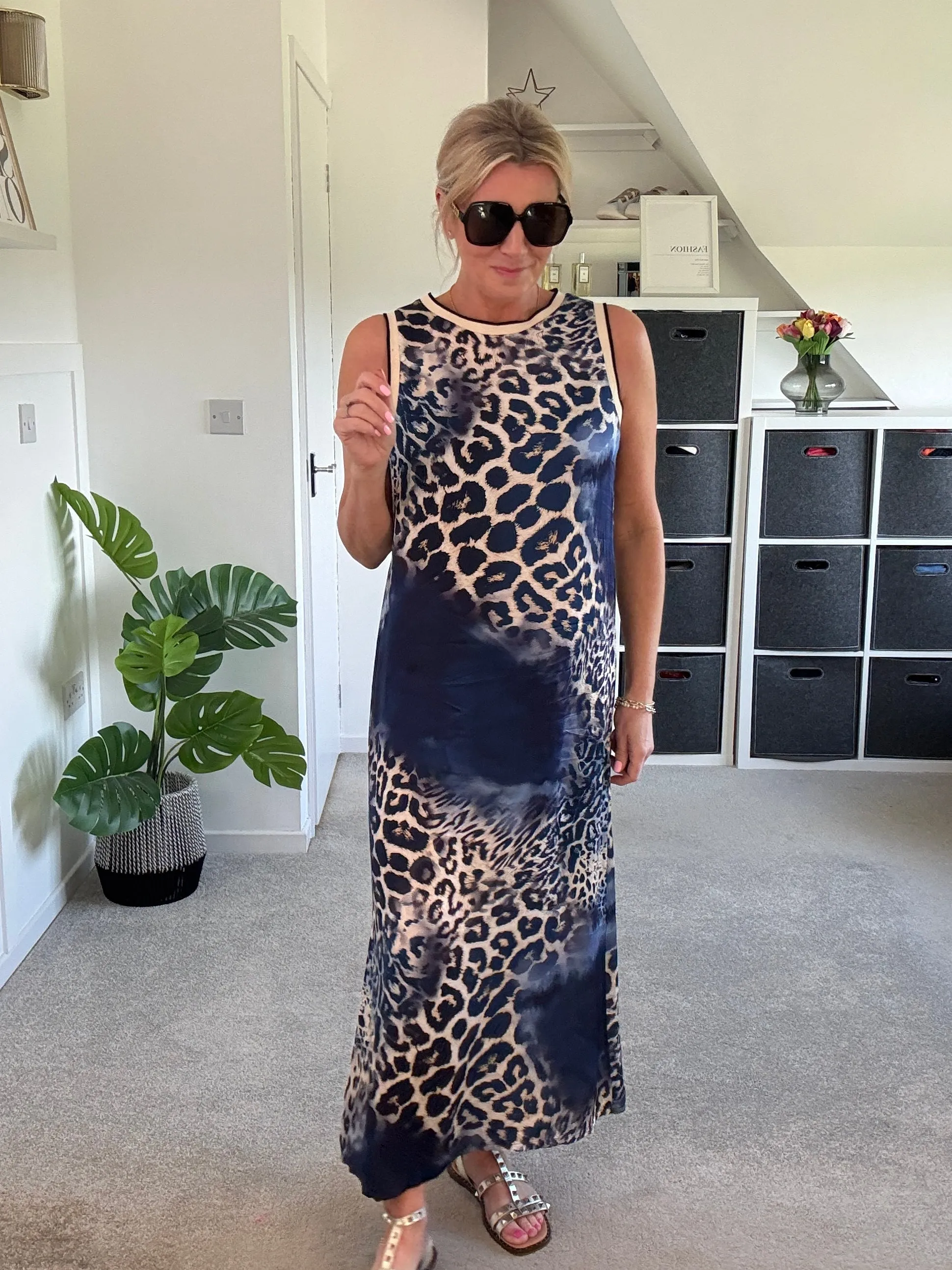 Navy Leopard Print Shift Dress