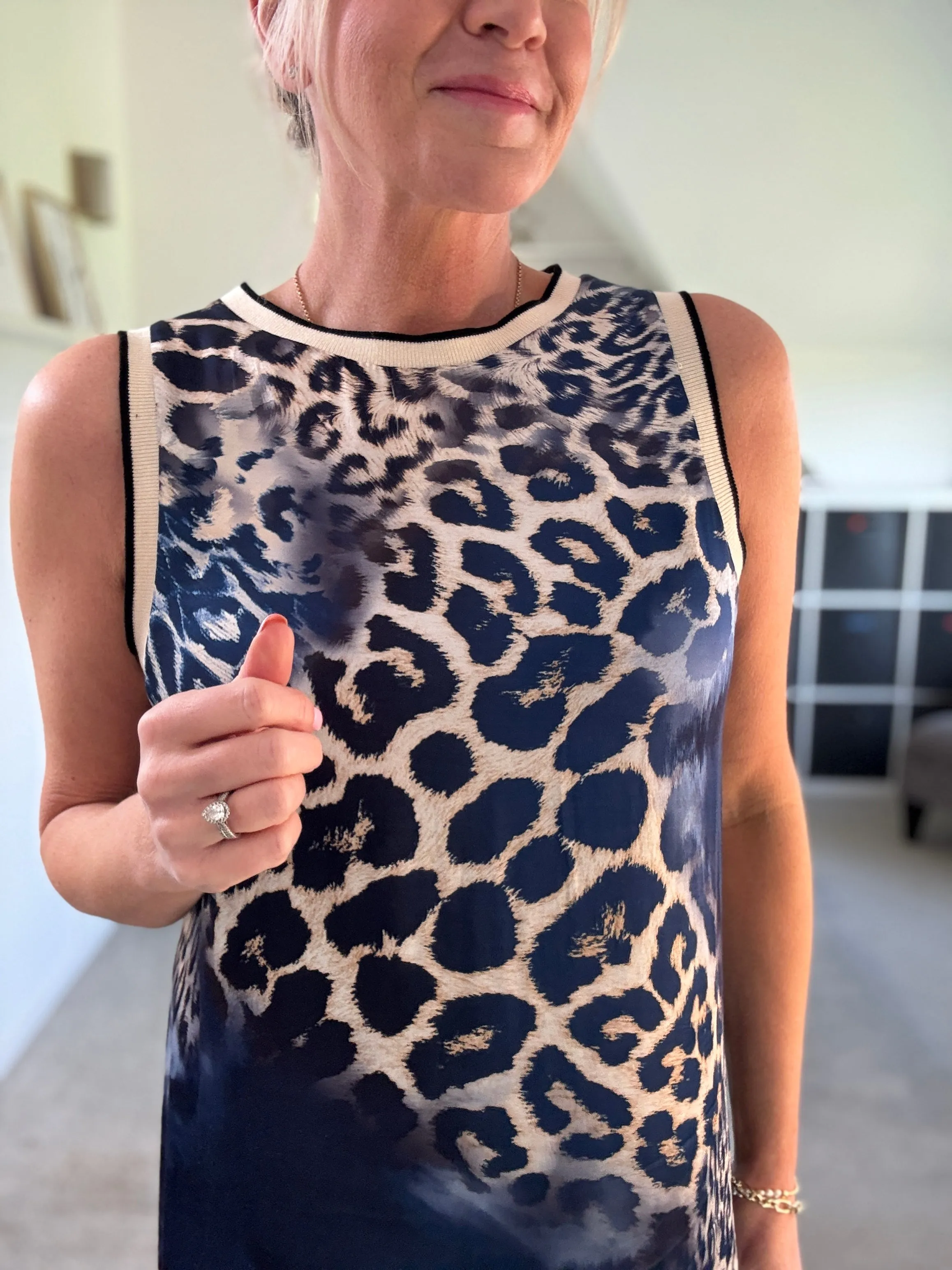 Navy Leopard Print Shift Dress
