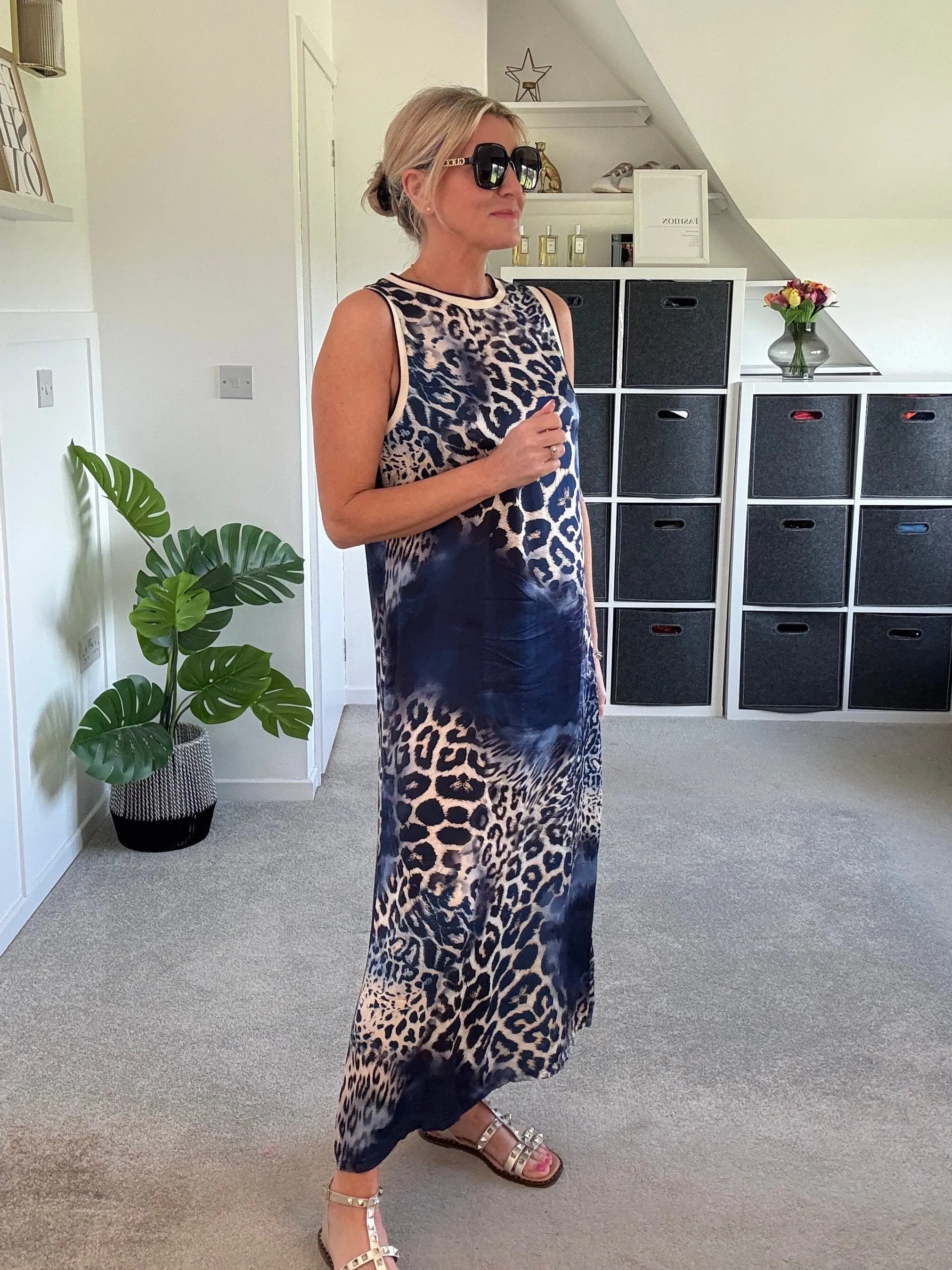 Navy Leopard Print Shift Dress