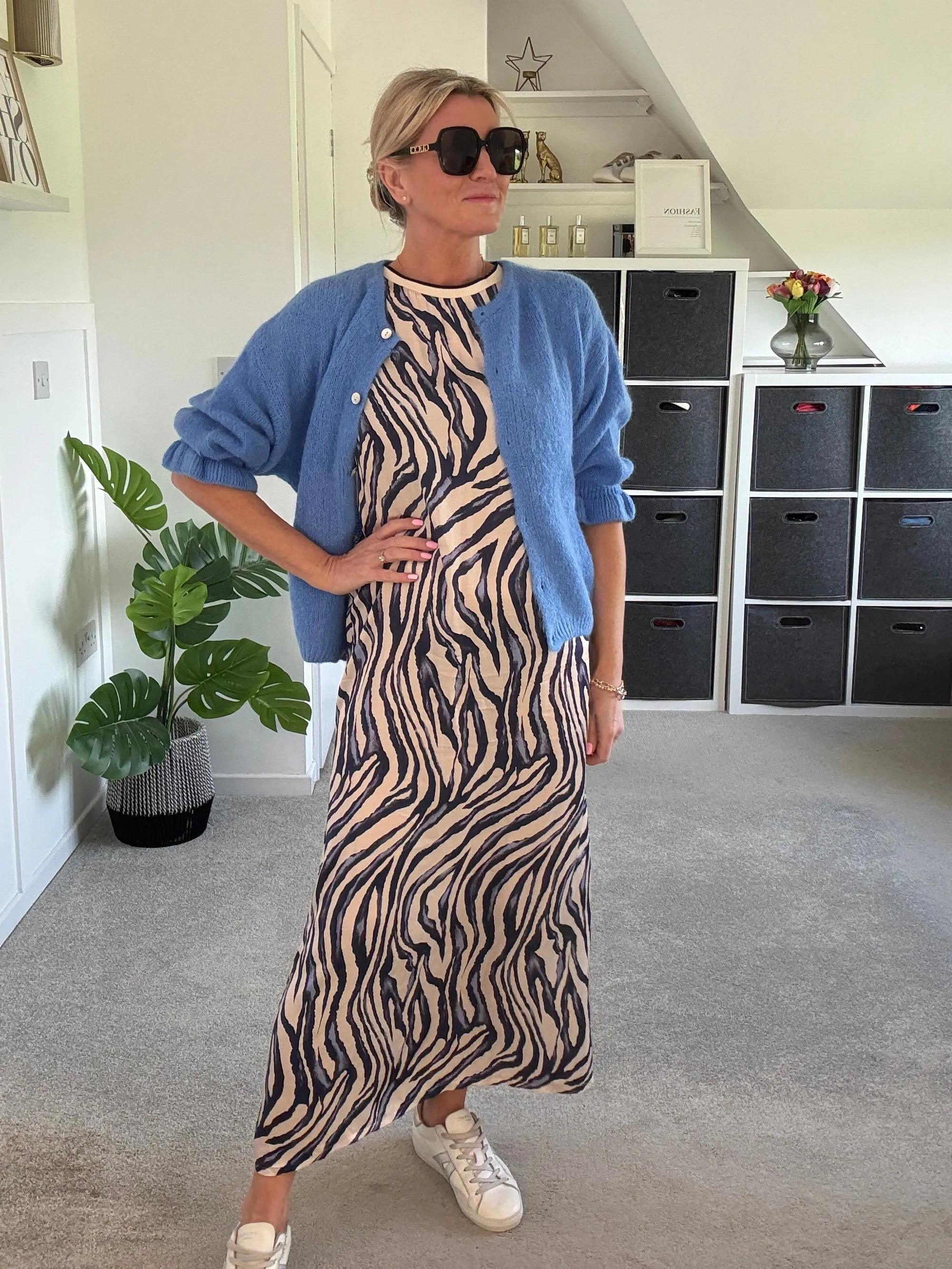 Navy Leopard Print Shift Dress