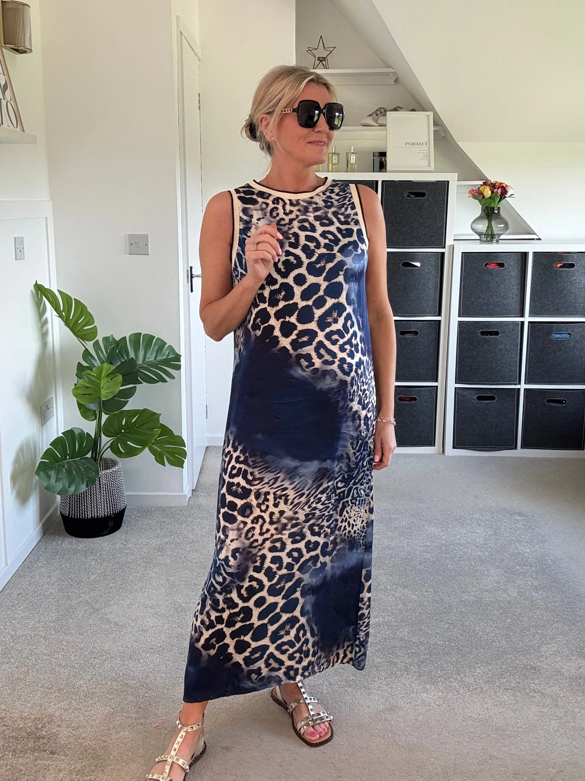 Navy Leopard Print Shift Dress