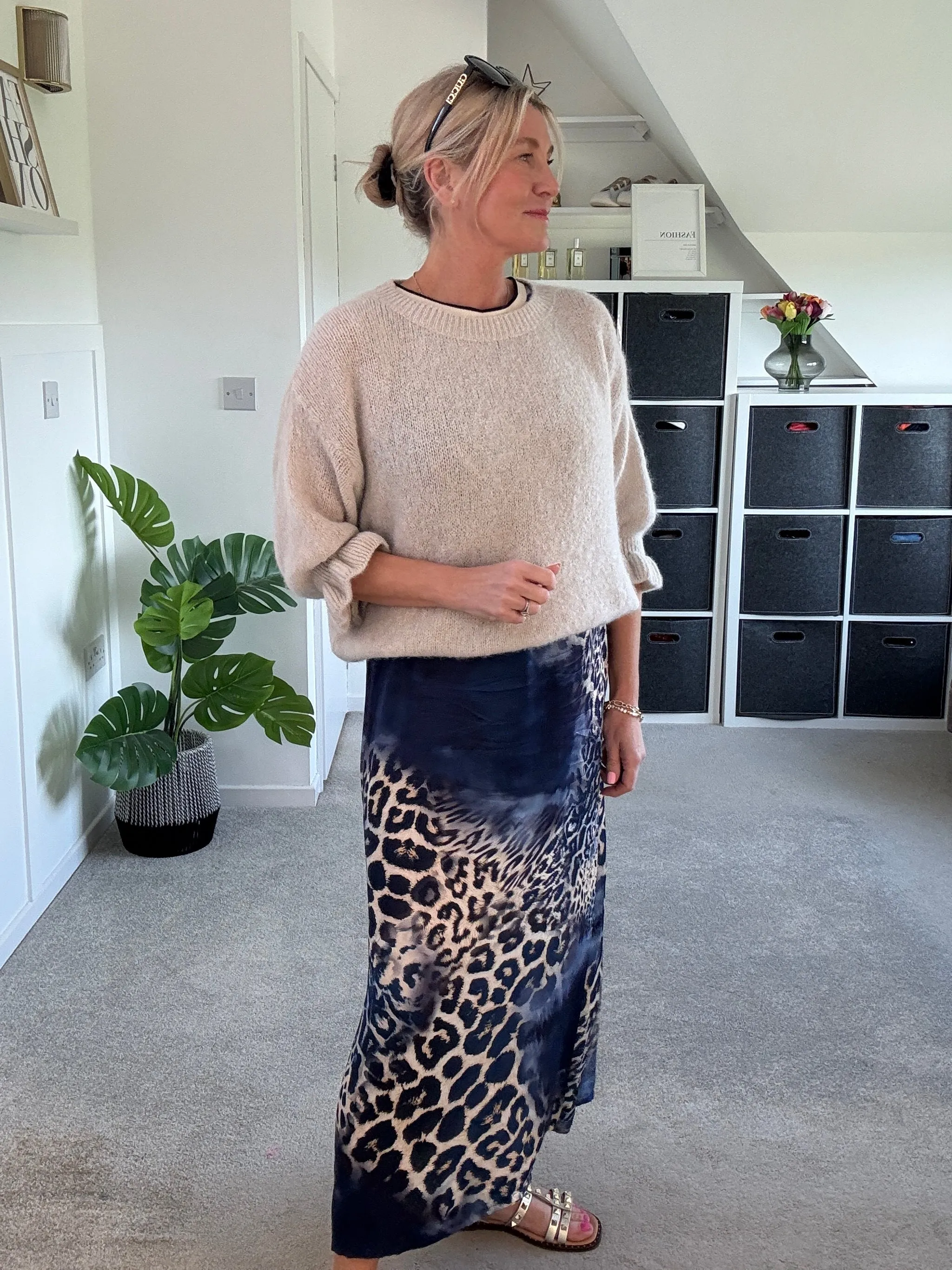 Navy Leopard Print Shift Dress
