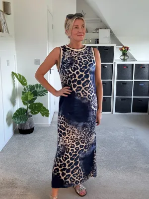 Navy Leopard Print Shift Dress