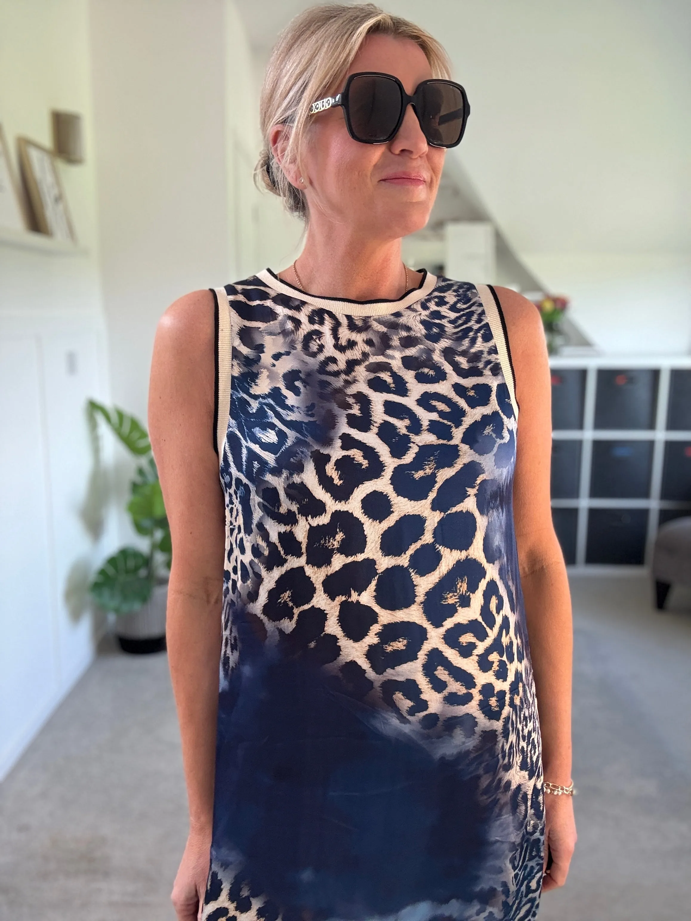 Navy Leopard Print Shift Dress