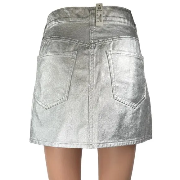 NEW Madewell x Aimee Song Women's Silver Metallic Denim Jean Mini Skirt Size 26
