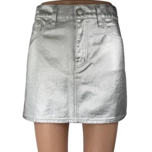 NEW Madewell x Aimee Song Women's Silver Metallic Denim Jean Mini Skirt Size 26