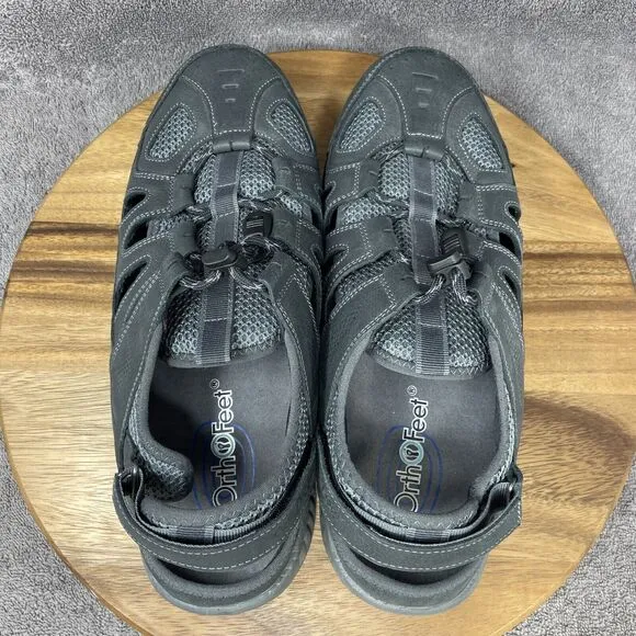 NEW Orthofeet Alpine Mens Size 12 2E X-Wide Fisherman Sandals Shoes Gray Leather